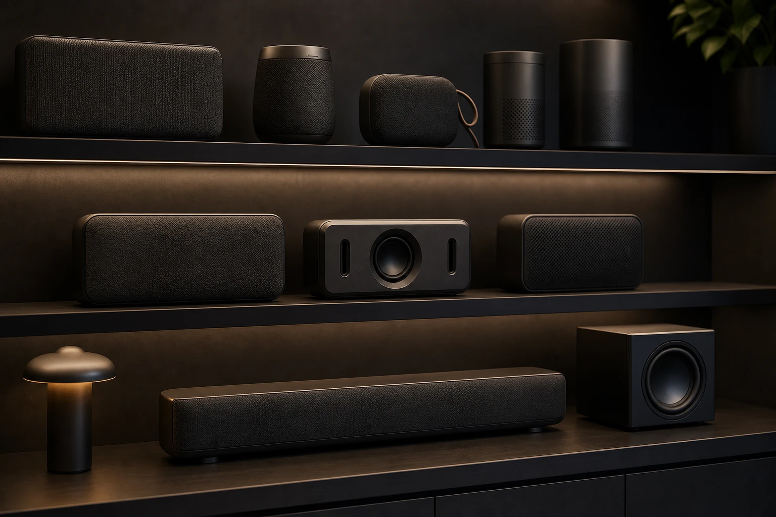 Stack of compact speakers and sound devices in a clean audio zone